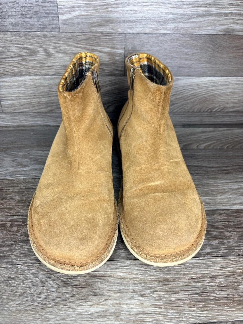 Birkenstock Melrose Tan Suede Zip Up Ankle Boot Plaid Lining Women’s Sz 40 or 9